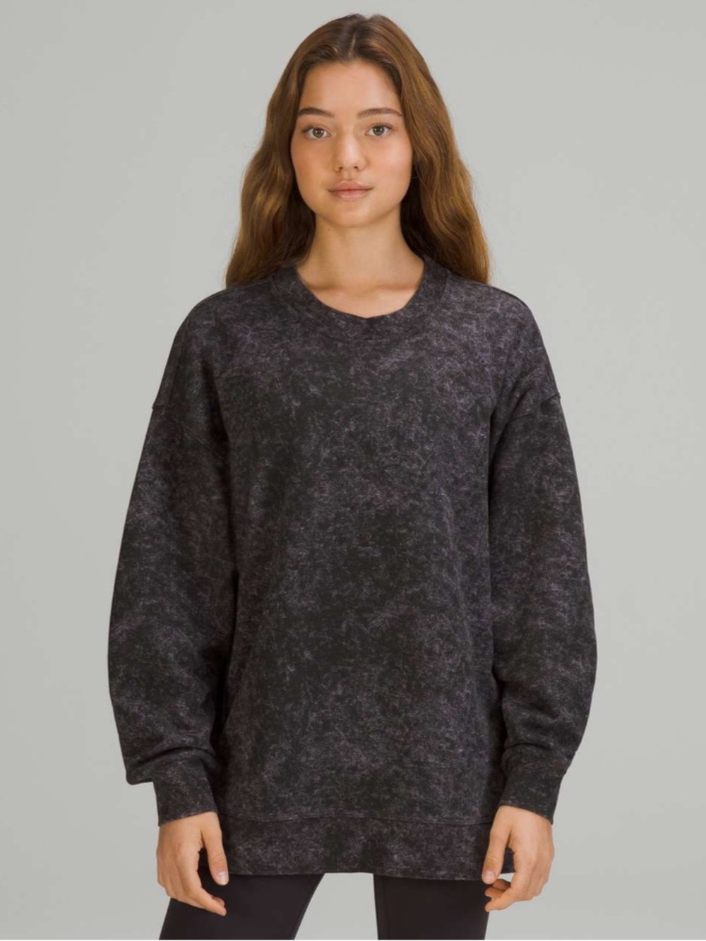 Lululemon Perfectly Oversized Crew Denim Wash Print Dusky Lavender Black 6 8